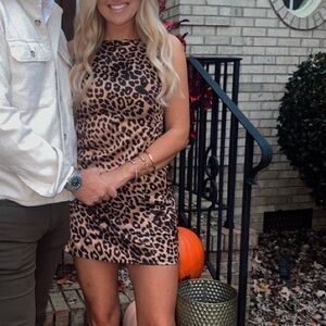 Leopard Print Sleeveless Mini Dress - Brown
